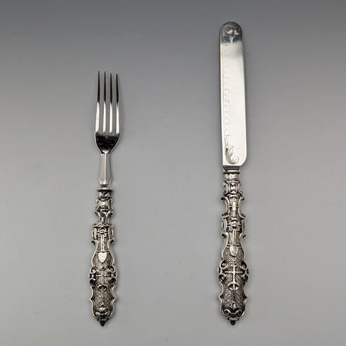 約 1860 年英國古董純銀手柄甜點餐具一對